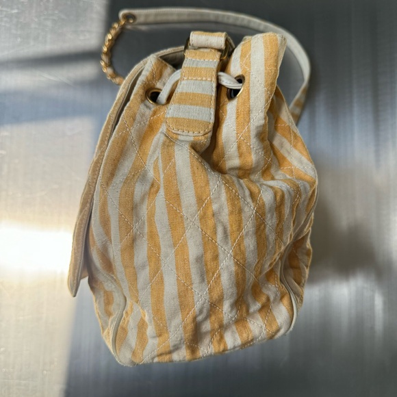 Chanel Vintage Canvas XL Drawstring Crossbody Tote in Yellow - Picture 6 of 14
